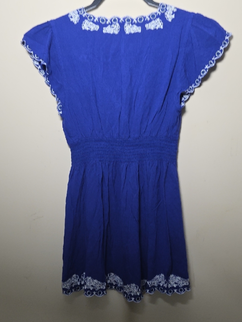 Embroidered V-Neck Royal Blue Tunic Top Scallop Trim - Picture 5 of 5